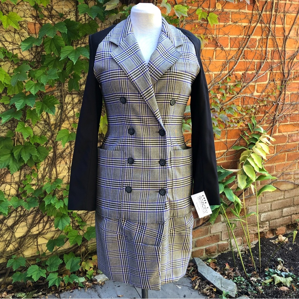 Small/Medium 5/6 Lace Up Fine Wool Jacket Upcycled Plaid Double Breasted Coat - Picture 2 of 8